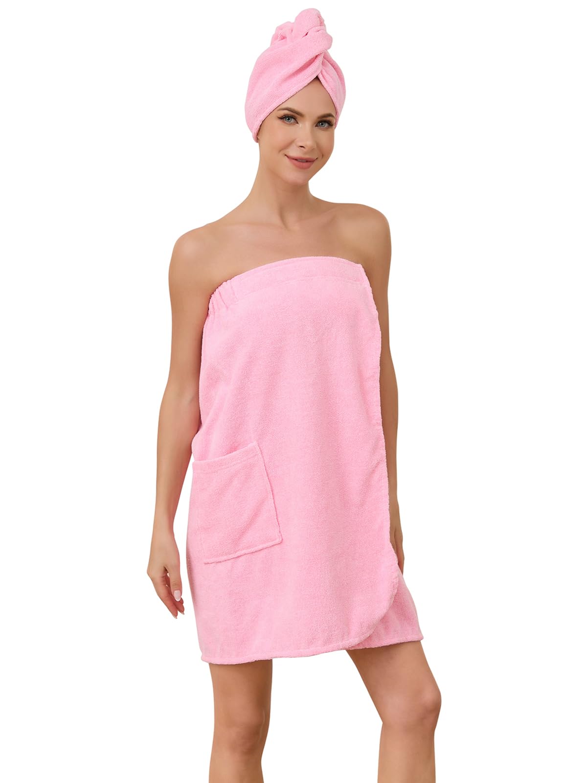 Air Curvey Soft Wrap Towel for Women Lightweight Spa Body Wrap Shower Wrap Robe Adjustable Closure Bathrobe with Pocket Pink S/M