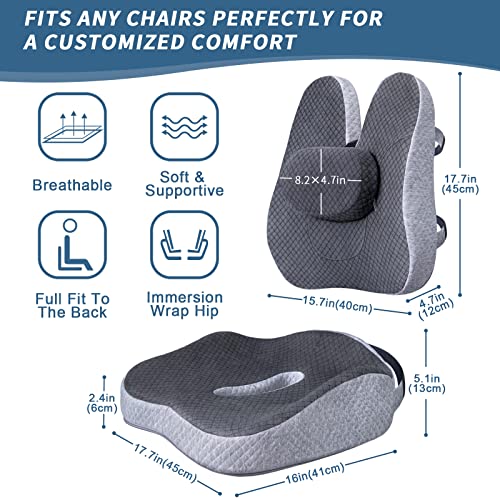 Memory Foam Seat Cushion & Lumbar Support Pillow For Office Chair Car Wheelchair, 3 Piece Chair Cushion Set With Adjustable Straps For Lower Back, Tailbone, Sciatica, Hip Pain Relief, Certipur-Us #TOP4