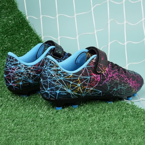 brooman Kids Firm Ground Soccer Cleats Girls Football Cleats with Shin Guards and Soccer Socks (3,Black Blue) — view 6