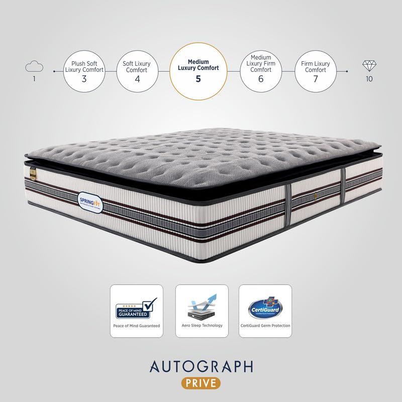 Image of Springfit Autograph Prive Orthopedic Mattress with Reactive Foam & Aerosleep Memory Foam & Latex | 7 Inches Queen Size (75x60x7) | Medium Firm | GOLS Certified