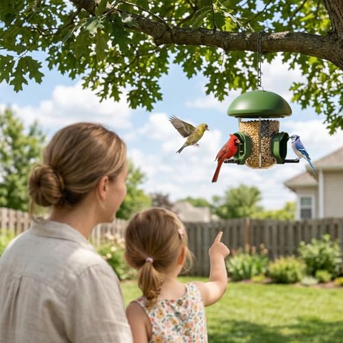 LONA Bird Feeders for Outdoors Hanging – 3 Separate Compartments, 3 Feeding Ports, Weatherproof Dome & 3 Ways to Hang, Large Capacity for Cardinals/Finches (Green - Image 3