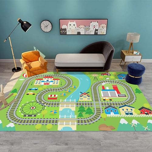 カーペット ラグ 道路 キッズ 80*120cm プレイマット ロードマップ 遊べる じゅうたん 子供部屋 保育園 子供部屋マット 道路柄 幼児 動物柄 吸水 キッズ お昼寝 防音 室内 保温 赤ちゃん 掃除簡単 洗える 四季兼用 洋室 子供用 男の子 女