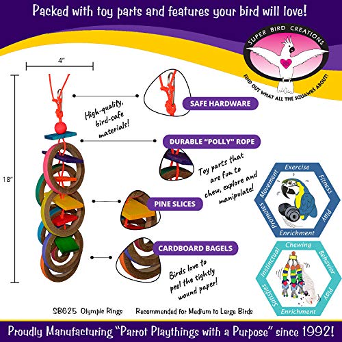 Super Bird Creations Sb625 Olympic Rings Bird Toy, Large Bird Size, 15” X 4” X 4” #TOP1