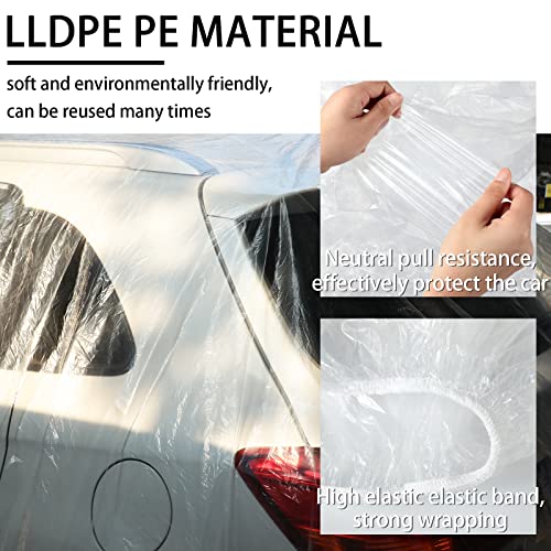 Image of Tallew 18 Pcs Universal Plastic Car Cover 12. 5 x 21. 7ft Disposable Waterproof Full Exterior Cover with Elastic Band for Automobiles Sedan Outdoor Snow Rain Weather