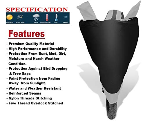Image of Auto Hub Bike Cover Compatible with TVS Apache RTR 160 with Mirror Pocket, Dustproof, Heat Resistant, Triple Stitched, Apache 160 Bike Cover- Black, Silver