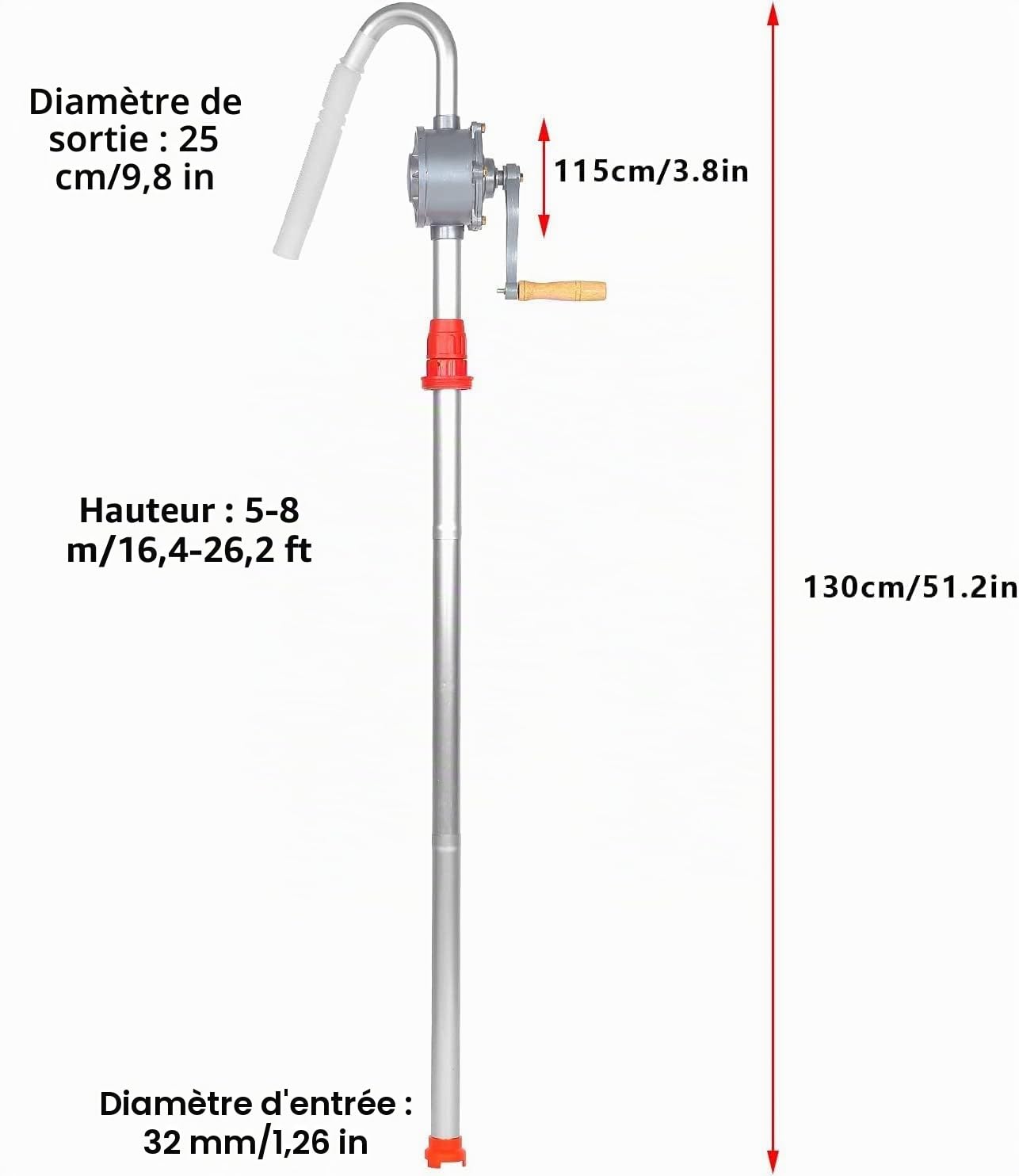 Pompe à Manuelle, Baril d' de manivelle rotative en Alliage d'aluminium, Pompe à Tambour Pompe à Manivelle Pompe a fût Outil de pompage de Carburant d'essence 29
