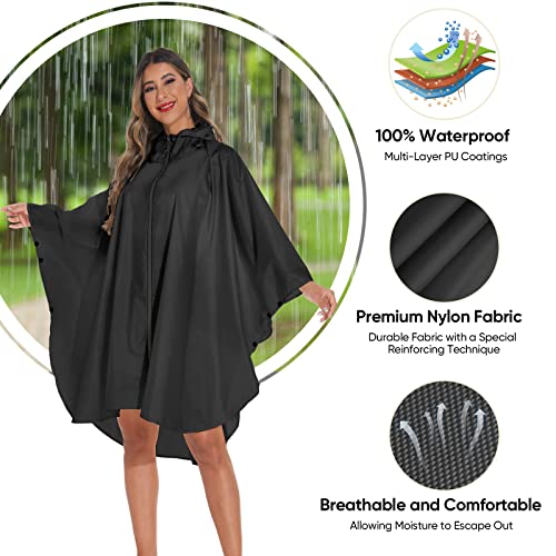 PTEROMY Hooded Rain Poncho for Adult with Pocket and Zipper, Waterproof Lightweight Raincoat for Men and Women4
