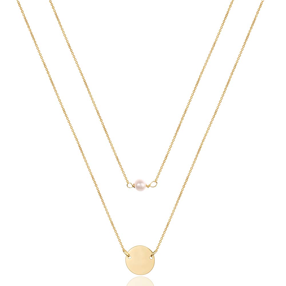 TurandossDainty Layered Choker Necklace, Handmade 14K Gold Plated Y Pendant Necklace Multilayer Bar Disc Necklace Adjustable Layering Choker Necklaces for Women