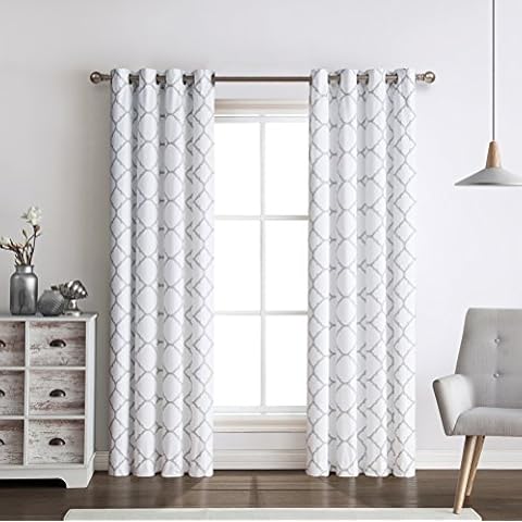 Regal Home Collections Meridian Energy Efficient/Room Darkening/Noise Reducing/Thermal Lattice Chic Foamback Grommet Curtains - 2 Pack, Assorted Colors (Grey) Cover
