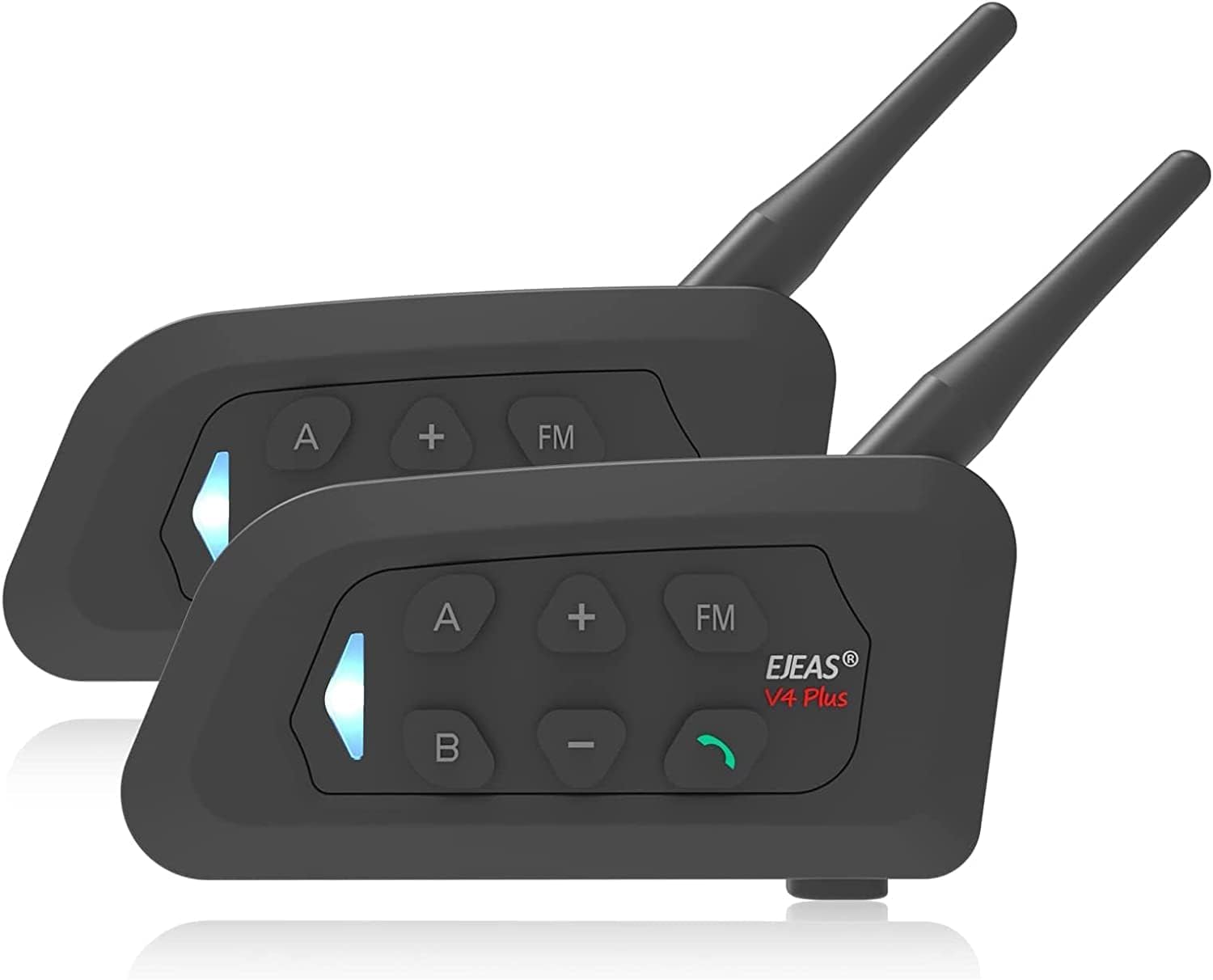 V4 Plus - Intercomunicador de auriculares Bluetooth para motocicleta, sistema de comunicación de 4 vías, resistente al agua, 1500 m, con asistente de voz, cancelación de ruido, FM (2