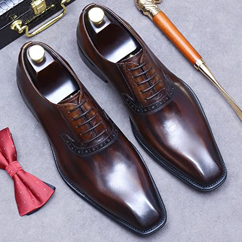 Mens Genuine Leather Lace Up Shoes Plain Toe Formal Dress Oxford Shoe for Business Wedding Work (Color : Brown, Size : 45)4