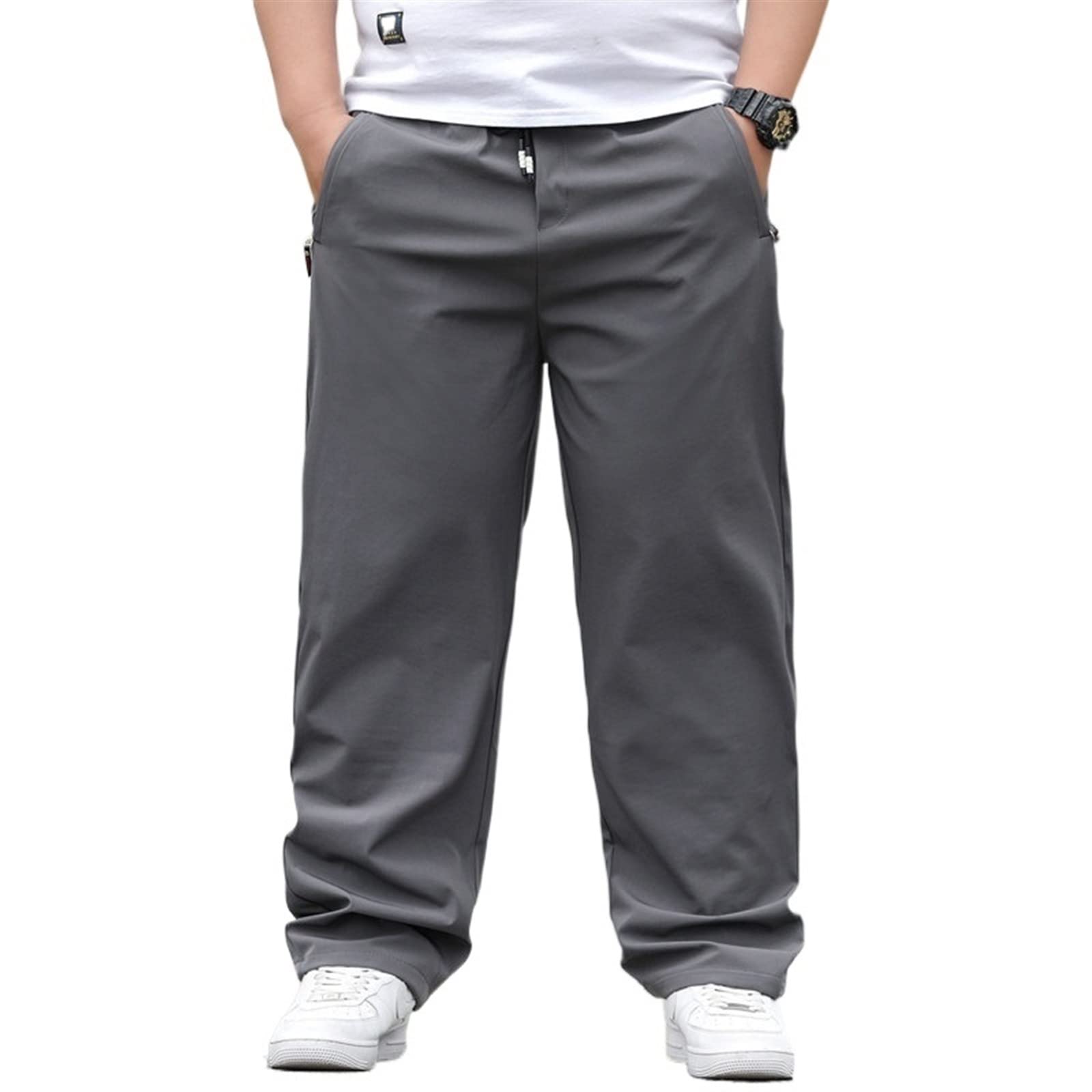 Men Casual Trousers Sport Running Loose Straight Stretch Extra Large Thicken Workwear Gym Plus Size Men's Sweatpants 8XL Gray