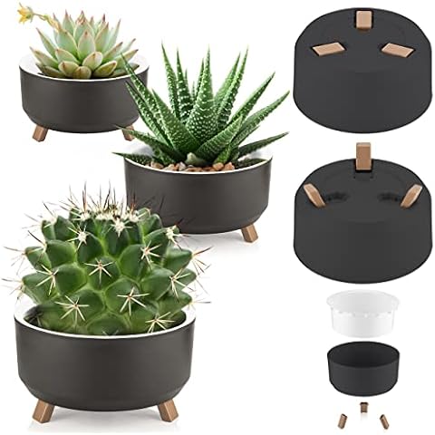 uandu 3er Blumentopf Set. 3 Größen. Blumenständer, Deko, Blumen, fürs Zuhause, Plant Pot, übertopf, Flower Pot. Blumentopf Gross, Pflanzentopf Groß (Klappbarer Fuß, Schwarz) Cover