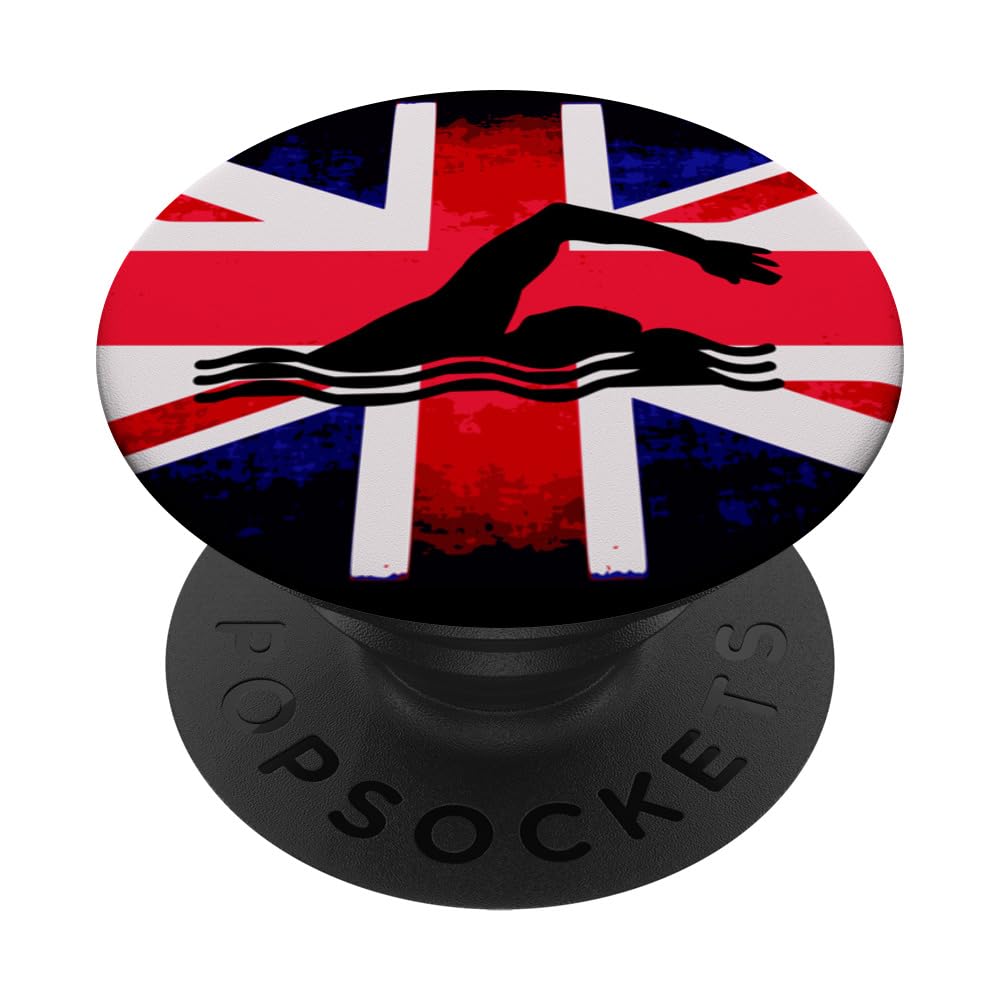 Swimming Team Flag GB Union Jack PopSockets Swappable PopGrip, Black