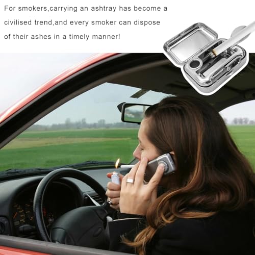 Image of Mini Portable Ashtrays, Metal Pocket Dustproof Car Ash Tray with Lid, Compact Square Windproof Car Cigar Ashtrays, Decorative Cigarette Snuffers Ashtray for Car Home Office (Purple)