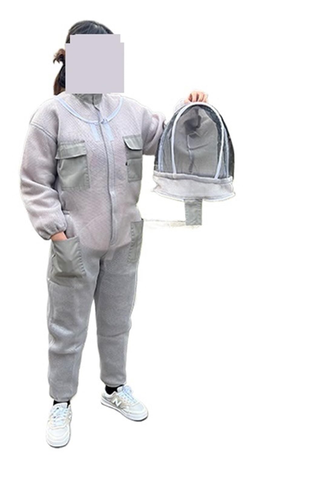 Tuta Apicoltore, Tuta anti-ape integrata in rete di cotone 3D Air, gilet for coltura, set completo anti-puntura e traspirante(White,XL)