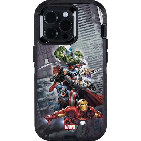 Skinit Decal Phone Skin Compatible with OtterBox Defender iPhone 15 Pro Max - Officially Licensed Marvel Avengers Attack Design