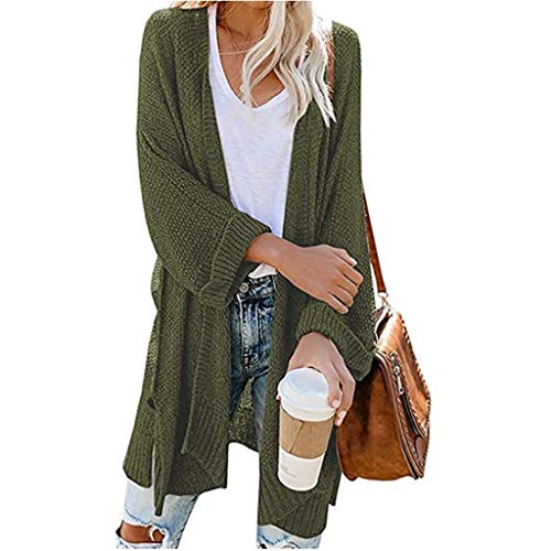 vermers Womens Knit Sweater Casual Loose Solid Color Open Front Long Sleeve Cardigans Tops(S, Army Green)
