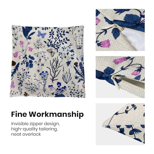 Image of AEIOAE Summer Pillow Covers 20x20 Inch Set of 2,Navy Blue Wild Flower Plant Throw Pillows Case,Seasonal Floral Outdoor Decorative Square Linen Farmhouse Decor Cushion Covers for Home Sofa Bed Couch