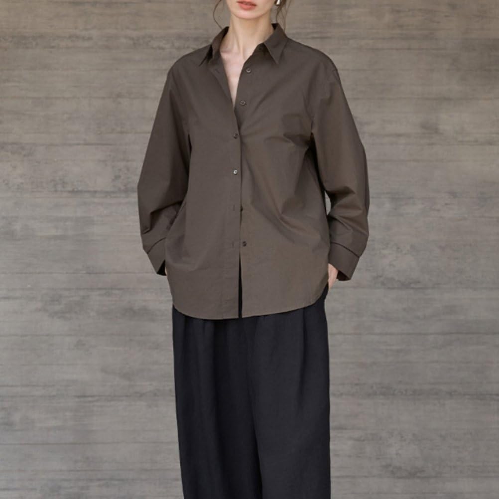 Chemises Décontractées Pour Femmes En Coton À Col Revers Oversize Ajourées Couleur Unie Légères Style Boyfriend