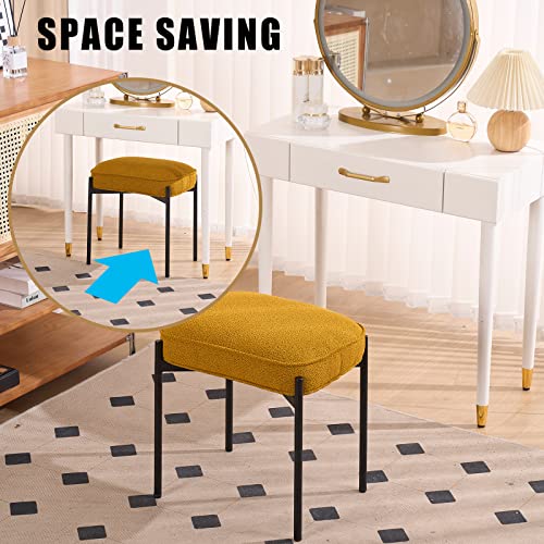 Image of YOUNIKE Comfy Ottoman Vanity Stool Boucle Velvet Boho Small Foot Stool Tufted Upholstered Makeup Chair with Metal Legs Fabric Cute Vanity Bench for Bedroom Living Dressing Room Ginger Yellow