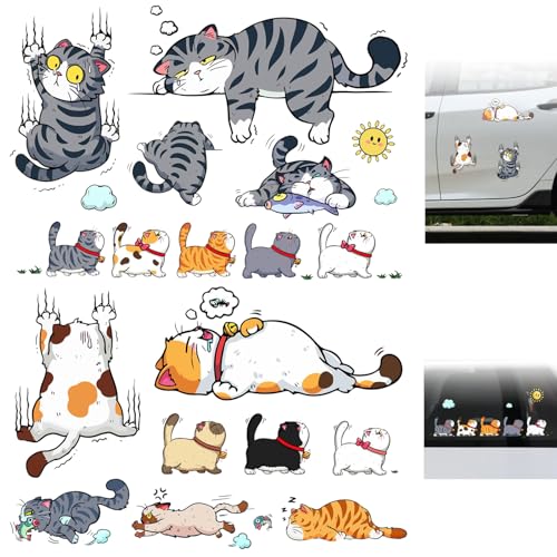 Chat Autocollant Voiture, Sticker Voiture Exterieur, Stickers en Vinyle Imperméable pour Camping-car, Skateboard, Bouteille d'eau, Muraux, Fenêtres,...
