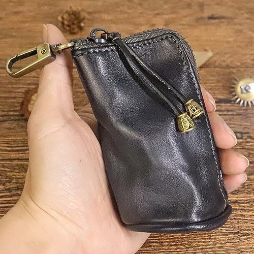 Genuine Leather Mini Leather Coin Purse, Change Purse for Men Women Change Holder Storage Bag Car Key Leather Coin Purse Pouch Case Organizer Bag Keychain Zipper (Black)3