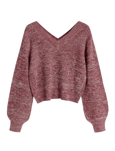 Image of ZAFUL Women's Cropped Sweater V-Neck Long Sleeve Pullover Jumper Knit Top
