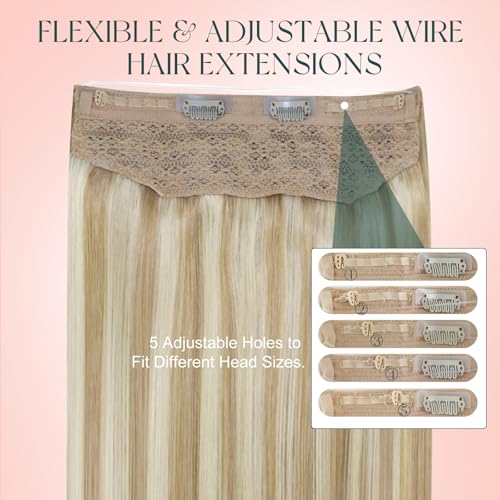 Image of Easyouth Wire Hair Extensions Blonde Highlight Wire Extensions Real Human Hair Honey Blonde Highlights Honey Blond Invisible Wire Hair Extension for Short Hair 12 Inch 70g