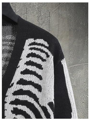 SHENHE Women's Skeleton Print V Neck Button Down Goth Cardigan Grunge Loose Fit Sweater Coat4