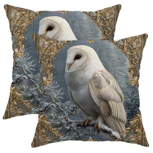 Juego de 2 fundas de almohada con diseño de búho, color blanco, con cremallera oculta, fundas de almohada decorativas para sala de estar, cama, oficina, sofá, silla, decoración de 28 x 28 pulgadas