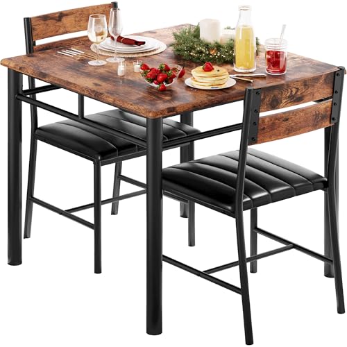 Comparison: Best Dining Set For Small Space 11 IRONCK Dining Table Set for 2, Small Kitchen Table with Upholstered Chairs Dinning Table Set for Kitchen & Dining Room, Compact Dining Set for Small Spaces, Rustic Brown