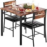 IRONCK Dining Table Set for 2, Small Kitchen Table with Upholstered Chairs Dinning Table Set for Kitchen & Dining Room, Compact Dining Set for Small Spaces, Rustic Brown