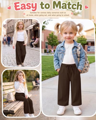 Image of Toddler Girls Wide Leg Pants | Baby Girls Sweatpants, Baggy Drawstring Pants with Pockets, Open Bottom Joggers, Back to School Trousers, for Kids 18M-5T