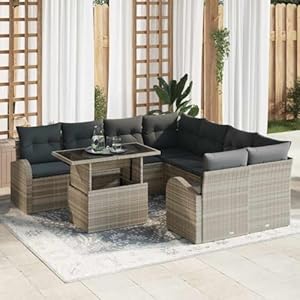 Generisch Garten-Sofa-Set mit Kissen 9 pcs Hellgrau Poly Rattan, Möbel, Gartenmöbel, Ga...