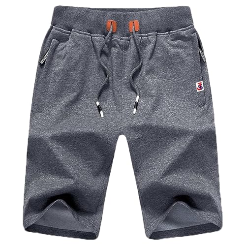 Image of JustSun Mens Shorts Sports Joggers Cotton Casual Cargo Summer Running Gym Shorts for Men Jogging Shorts with Zip Pockets and Elasticated Waist Grey L