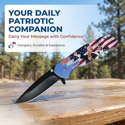 Image of PS Trump Patriotic Pocket Knife Gifts for Men, Everyday Carry Work Knife with Belt Clip, American Flag Handle, Stainless Steel, 7.5 Inch