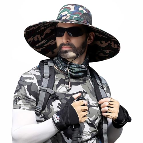 Image of HUAMULAN Wide Brim Sun Hats Men and Women Bucket Safari Fishing Hat for Hiking Garden Lawn Work Camping Outdoor