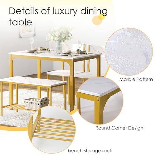 image for soges 4 Person Dining Table Set,43.3 inch Kitchen Table Set for 4,2 Ch