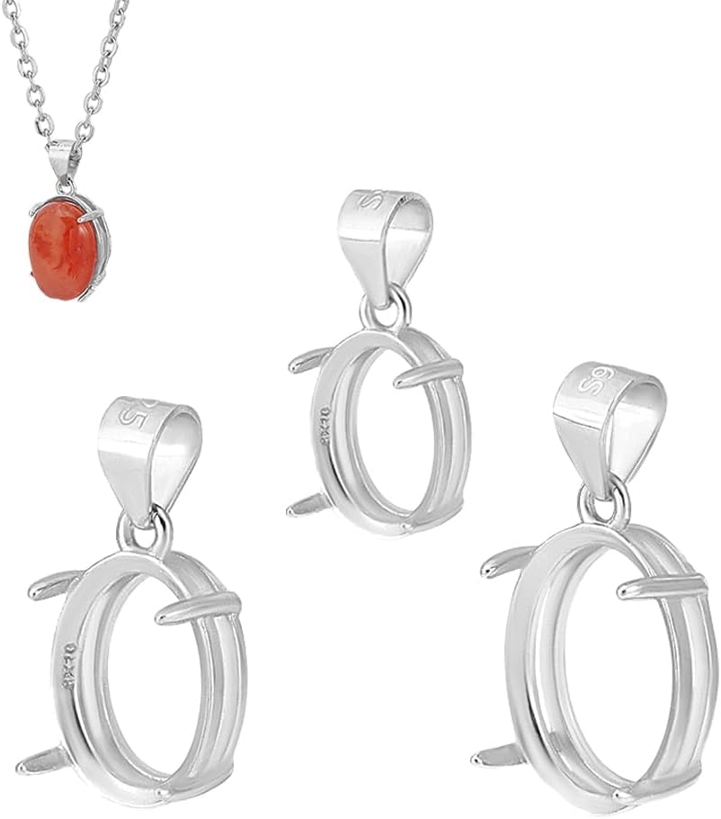 PH PandaHall 3 Sizes 925 Sterling Silver Blank Bezel Pendant Trays Oval Bezel Frame Tray Setting Pendant Charm Gemstone Support for Cabochon Gems for DIY Necklaces Jewelry Crafts Making, Platinum