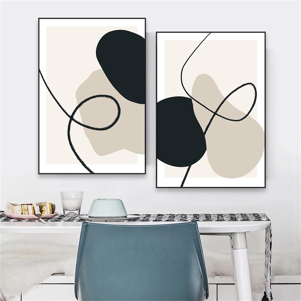 WBYZAC 2 Pieces Poster-Abstract Shapes Art Prints Black Beige Cream Grey Poster Neutral Painting Print Poster Canvas Painting for Living Office Home Decor-60 * 70cm (No Frame)