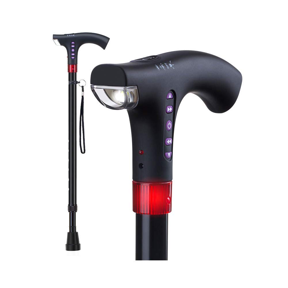 Muleta para Caminar BJH Ajustable con luz LED y Alarma Base Antideslizante para Hombres y Mujeres Bastón para Caminar HGCHH