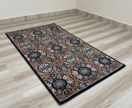 Image of Premium Runner Carpet, Vintage Medallion Pattern, Non Slip, Thick, Ideal for Bedroom, Living Room & Entryway, 3x5 Feet Black Multi Color