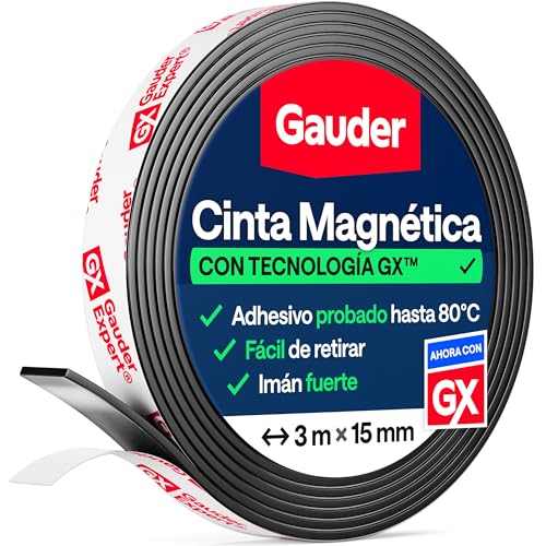 GAUDER Cinta Magnética Autoadhesiva - Banda Magnética Flexible Recortable para Manualidades, Organización y Decoración (3 m x 15 mm) - Imán en Tira