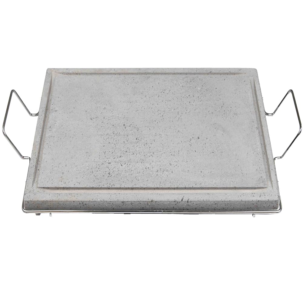 Pietra Ollare grande 60x40 cm con Stand in Metallo Piastra Vulcanica Bistecchiera & Grill da Tavolo Barbecue Griglia per Servire Carni Verdure pesce cottura Dietetica con Canale Raccogli Grassi