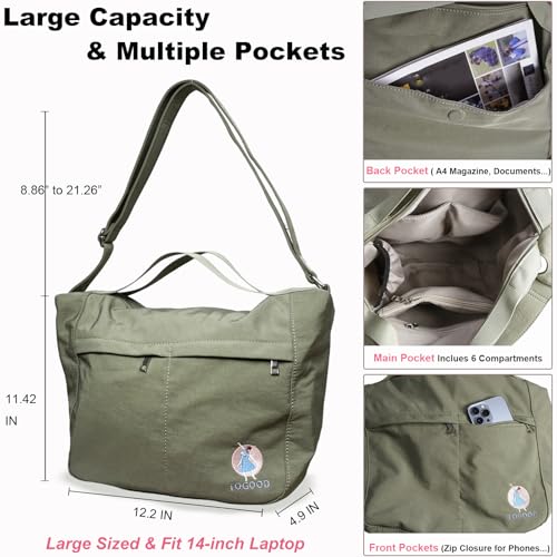 Image of Togood Casual Crossbody Bags for Women Men, Large Tote Shoulder Bag Embroidery Hobo Purses, Lightweight Waterproof Purse