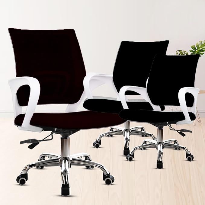 Image of Casa Copenhagen (Pack of 3 Ergonomic Desk Mesh Computer Chair with Lumbar Support Armrest Executive Rolling Swivel Adjustable Mid Back Office Chair - Black & White Handle