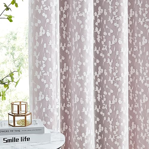 Image of Mix Matched Pink Full Blackout & Sheer Leaf Lace Curtains 52 inchWx95 inchL 6Panels