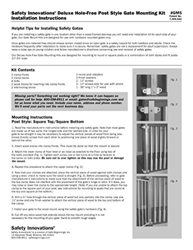 Safety Innovations No Hole Stairway Baby Gate Mounting Kit - Fits Posts from 2 3/4 inches to 3 5/8 inches Wide with Square or Round Tops - No Adhesives On Or Screws in Your Posts, (2-Pack)