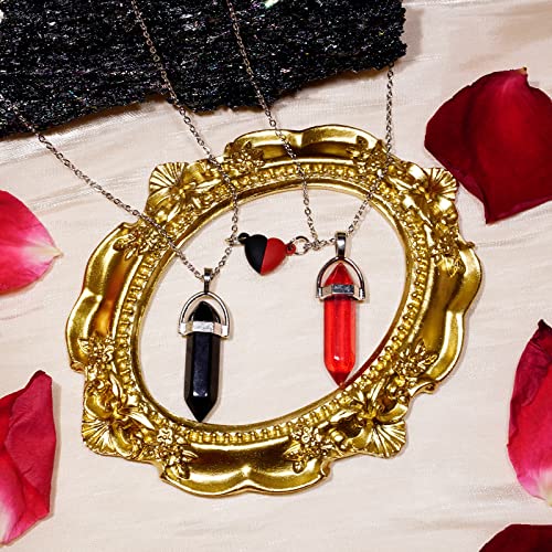 Pozanki 2 Pcs Healing Crystal Black And Red Quartz Point Pendant Necklaces, Matching Heart Necklace For Couples Best Friend Boyfriend Girlfriend Gift #TOP1